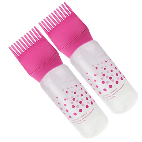 Mobestech Wurzelkamm-Applikatorflaschen Haarfärbemittel-Applikatorpinsel 2-Teilige Applikatorflasche Für Haarwurzelkamm-Farbapplikatorflaschen Mit Abgestufter Skala Für Heimsalon (Rosa) Cover
