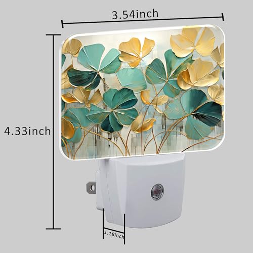 Image of Luxurious Golden Green Foliage Night Light Golden Green Leaf Nightlight Plug into Wall with Dusk to Dawn Sensor for Kid Girls Boys Women Men Room, Hallway, Kitchen, Bathroom, Stairs Decor