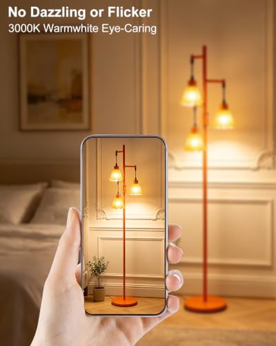 Image of Lightdot Glass Floor Lamps for Living Room, 3-Light Dimmable Floor Lamp with Orange Glass Shade& E12 Bulbs Included, Mid Century Standing Tall Lamp with 5Lbs Heavy Base for Bedroom /Sofa Beside