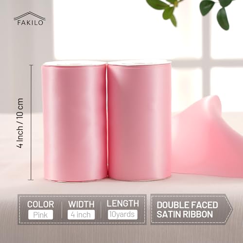 FAKILO Pink Satin Ribbon 4 inch Wide Double Faced Satin Ribbon Thick Light Pink Fabric Ribbon for Gift Wrapping Baby Shower Valentine Wedding Decor Birthday Party Decor Chair Sash Crafts -10 Yards by FAKILO - Image 4