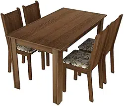 Conjunto Sala de Jantar Rosie Madesa Mesa Tampo de Madeira com 4 Cadeiras - Rustic/Lírio Bege