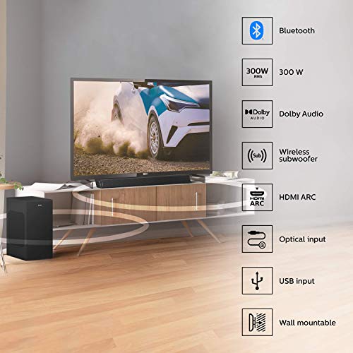 Image of Philips Audio Tab7305 2.1Ch 300W Bluetooth Soundbar With Wireless Subwoofer, Dolby Audio, Hdmi Arc And Optical Input