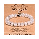 CHCCOYE 5x8mm Natural Healing Gemstone Bracelet – Handmade Yoga Beaded Bracelet, Stress-Relief Crystal Jewelry for Men & Women (White jade)