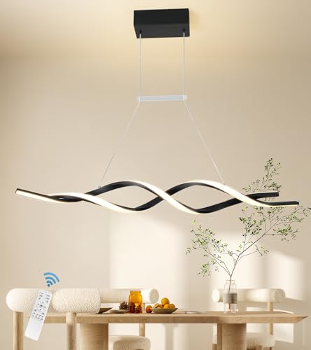 Jaycomey Modern Chandelier for Dining Room Dimmable LED Pendant Light with Remote Control, Acrylic Wave Chandeliers Adjustable Hanging Chandeliers for Bedroom Kitchen Living Room,3000K-6000K,28W,Black