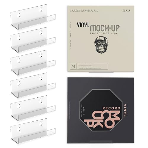 M-sorflly 8 Pack Vinyl Record Storage Shelf,4 inch Clear Acrylic Vinyl Record Holder Wall Mount,Small Versatile Floating Shelves Display for Albums