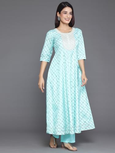 Image of Libas Women's Printed Silk Blend A-Line Kurta With Palazzos