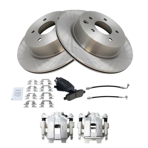 Image of TRQ Rear Brake Pad and Rotor Set Ceramic Rotors Calipers Compatible with 2011-2012 Infiniti G25 G37 2015 Q40 2010-2015 Nissan 370Z