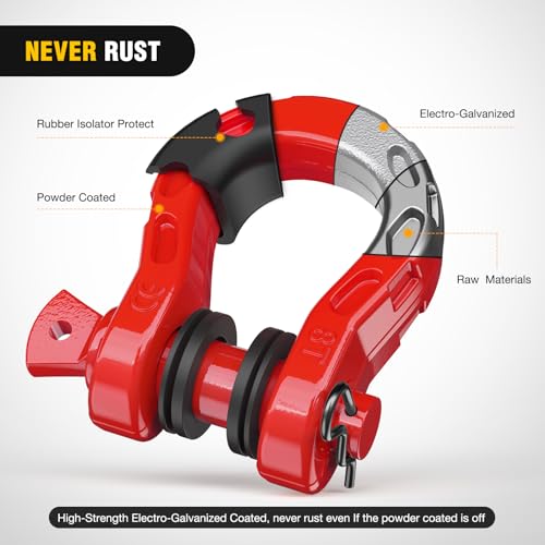 Image of Nilight Heavy Duty Mega D-Ring Shackles(2 Pack) 68,000 lb Break Strength(17,000 lb WLL) w / 7 /8″ Screw Pin & Washers, Forged Steel Off-Road Recovery Shackles for Tow Strap & Winch Gear, Red