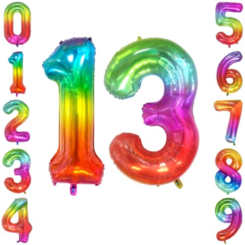 40" Jelly Foil Number 13 Balloon for 13st Birthday Decor with Silver Back
