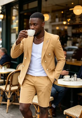 Image of Short Suits for Men 2 Piece Summer Mens Suit Beach Wedding Tuxedo