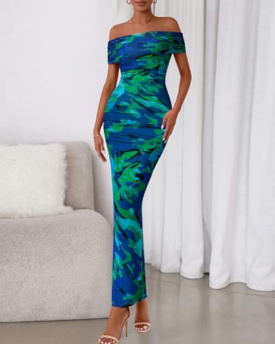 Image of BTFBM Cocktail Dresses for Women 2026 Elegant Classy Off Shoulder Bodycon Mesh Slit Floral Maxi Spring Summer Dress