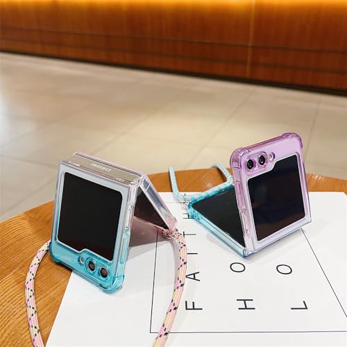 Coque Samsung Galaxy Z Flip 5 4 3 dégradé bleu rose avec cordon silicone