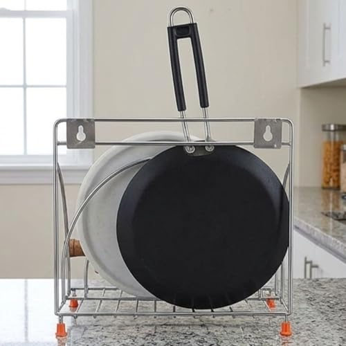 Image of Stainless Steel 4-in-1 Chakla Belan Tawa Chimta Stand | Wall Mounted Kitchen Organizer Rack for Rolling Pin Board Tong & Tawa | Space Saving Corner Shelf