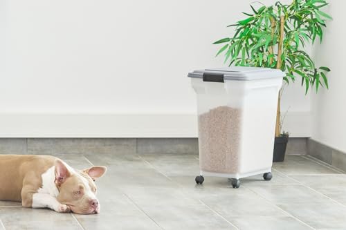 Iris Ohyama Hundefutter Aufbewahrung mit Rollen, 45L/15kg, Grau, Luftdichte Futterbox, Trockenfutter, Futterbehälter, Für Hunde, Katzen, Tierfutterbehälter, Schaufel, BPA-frei, Futtertonne, ATS-L