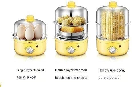 Egg Boilers Double Stainless Steel Electric Egg Cooker Kitchen Cooking Appliances Steamer 30 Mins Knob Timing