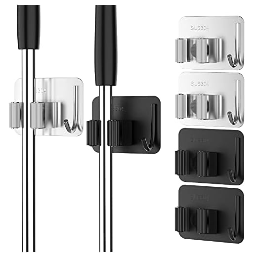 WD&CD Mopphållare, vägghållare kvast hållare 4 stycken, vägghållare kvast, mopphållare justerbar, kvasthållare vägghållare, mopp och broomhållare arrangör idealisk för moppkvast organisation