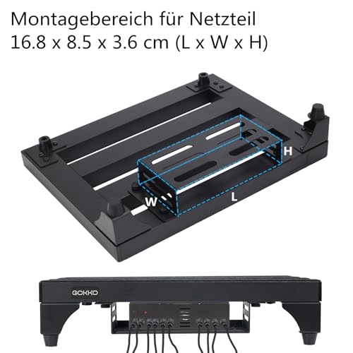 GOKKO Gitarren-Pedalboard aus Aluminiumlegierung, 35 x 28 cm, mit Netzteilhalterung, inklusive Tragetasche und Befestigungsbändern (Schwarz, GKA-14BK)