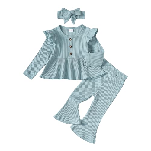 Image of Toddler Baby Girl Clothes Fall/Winter Girls Outfits Ruffle Long Sleeve Tops Floral Flared Pants Girls' Clothing Sets