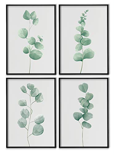 DONLETRA® Set de 4 Láminas Decorativas Nórdicas de Hojas para Enmarcar - A3 A4 - Decoración de Pared - Cuadros Modernos en Lienzo sin Marco, LSM-SET4-002 (A4 21x30cm)