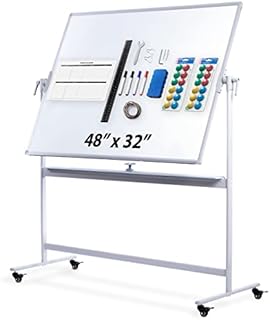 CREATIVE SPACE White Board - Large 32x48 Inch Mobile Magnetic Whiteboard with Stand - Rolling Double Sided Dry Erase Boards for Home & School w/ 10 Grid Tapes & Wall Mount - Office Accessories