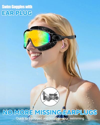 Image of Aegend New Adult Wide View Swim Goggles, Anti-Fog /UV No Leak Swimming Goggles with Ear Plugs for Men & Women