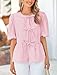 PRETTYGARDEN Women's Tie Front Striped Shirt 2026 Summer Trendy Fashion Cute Babydoll Tops Peplum Puffy Sleeve Blouse (Pink,Medium)