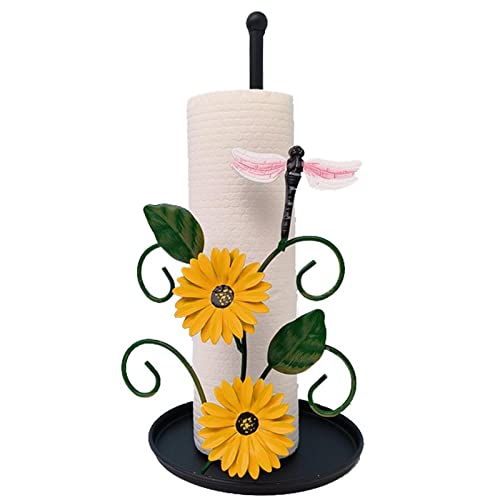 Sunflower Kitchen Home Decor And Accessories | Sunflower Metal Paper Towel Stand For Kitchen With Black Round Base | Rustic Style Sunflower Tissue Holder | Sunflower Paper Towel Holder |