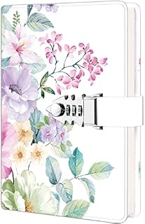 Diary with Lock for Girls and Women, Secret Lock Journal with Exquisite Pattern Design, Refillable Faux Leather Journal Writing Notebook, Size A5(8.5 × 5.9 Inch) Style 1