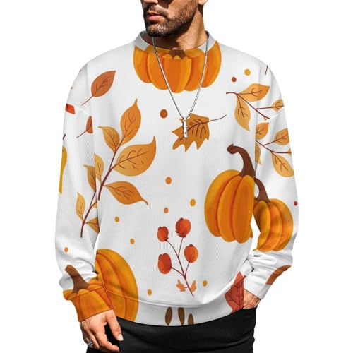 MoBlinko Mens Crewneck Sweater Cute Pumpkin Leaves Mens Sweater Sweaters for Men Long Sleeve Lightweight Pullover
