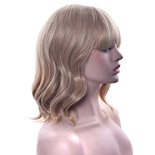 IMISSU Short Curly Hair Bob Wigs Cosplay Wig with Bangs Halloween Costume Party Headwear for Women (Dirty Blonde) - Image 3
