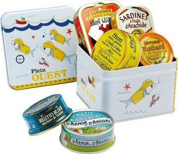 Geschenkbox „Plein Ouest“ Sardinen, Makrelen Emietté, Seelachs, Hummermousse, Thunfisch, in Schmuckdose aus der Bretagne Cover