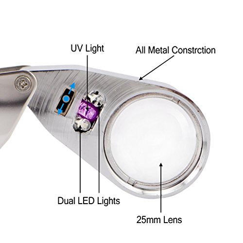 iKKEGOL 40X 25mm All Metal Magnifier Jeweler LED UV Lens Jewelery Loupe Magnifier (LED Currency Detecting/Jewelry Identifying Type) - Thumbnail 7