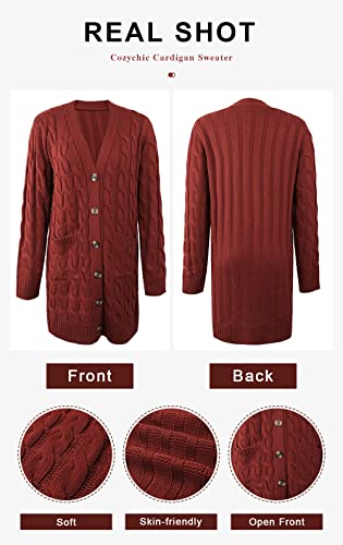 Image of PRETTYGARDEN Long Sleeve Cable Knit Long Cardigan for Women 2026 Spring Winter Chunky Open Front Button Sweaters with Pockets