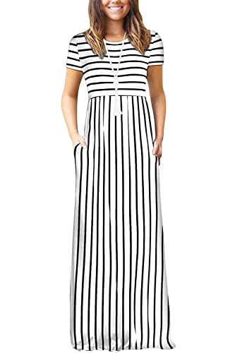 Image of DEARCASE Maxi Dress for Women Short Sleeve Casual Summer Loose Plain Comfy Long Dresses with Pockets