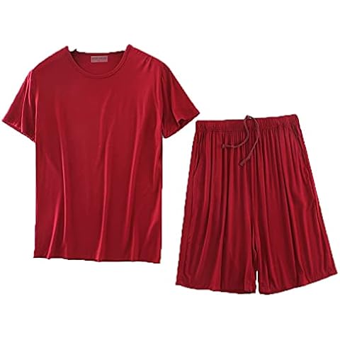 LAIYUTING Spring and Autumn Men's Pajamas T-Shirt Set Short Sleeve Shorts Home Wear Casual Sportswear Pajamas Thin Cover