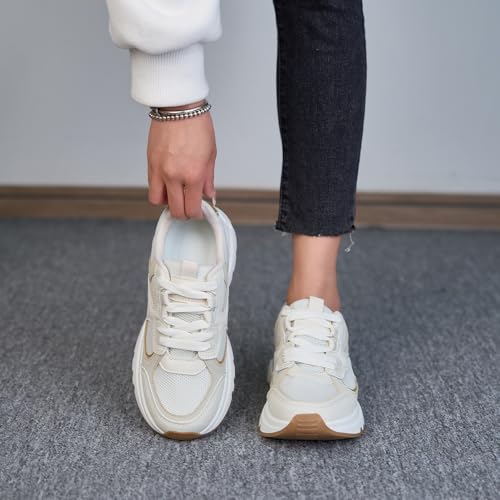 Mesh Women's Patchwork Sports Shoes, Lace Up Thick Soled Casual Shoes, Personalized, Trendy and Comfortable2