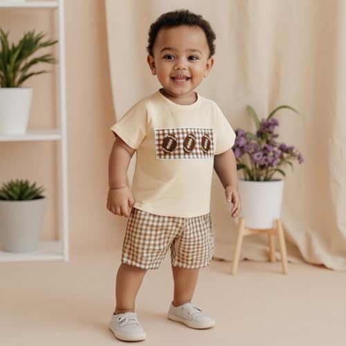 Kids Baby Boy Girl Football Outfit Embroidery Short Sleeve Shirt Plaid Shorts Cute Toddler Clothes Clothing Set3
