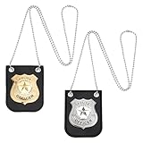 UNICRAFTALE 2 Pièces 2 Couleurs Insigne De Police Américain Platine Et Or Avec Chaîne 97 cm Et Clip Ceinture Badge Détective Costume Halloween Accessoires Cosplay Fêtes À Thème 9.7x7.1 cm
