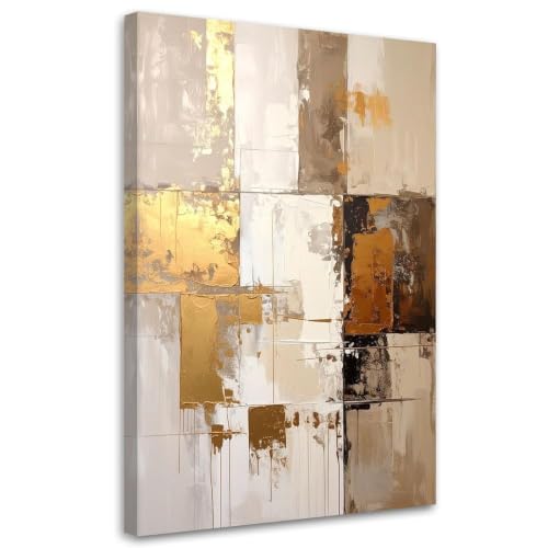 Peinture abstraite beige et marron BOSKMS, toile moderne 40x50 cm pour salon