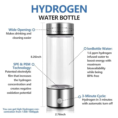 Hydrogen Water Bottle with PEM SPE Technology, Essentials 2024 for Men Women, Rechargeable Hydrogen Water Generator with Gift Box, Hydrogen Water Ionizer Machine for Home Office Travel - Image 6