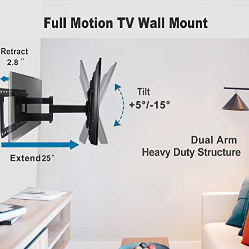 Sliding Tv Mount For Tv Centering,Full Motion Tv Wall Mount With 25" Dual Articulating Arm For 42-90In Tvs,Fits 16-24" Studs,Loads 132Lbs Max Vesa 800X400Mm By Forging Mount #TOP2