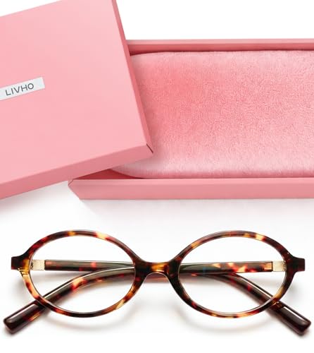 livho Blue Light Glasses for Women – Y2K Aesthetic Edgy Oval, Round Frame with Blush Pink Case, 90s Vibe for Screen Time Blue Light Blocking