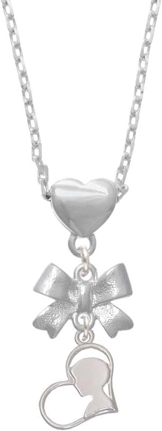 Delight Jewelry Boy Silhouette in Heart Plated Bow Heart Necklace, 18+2" Extender