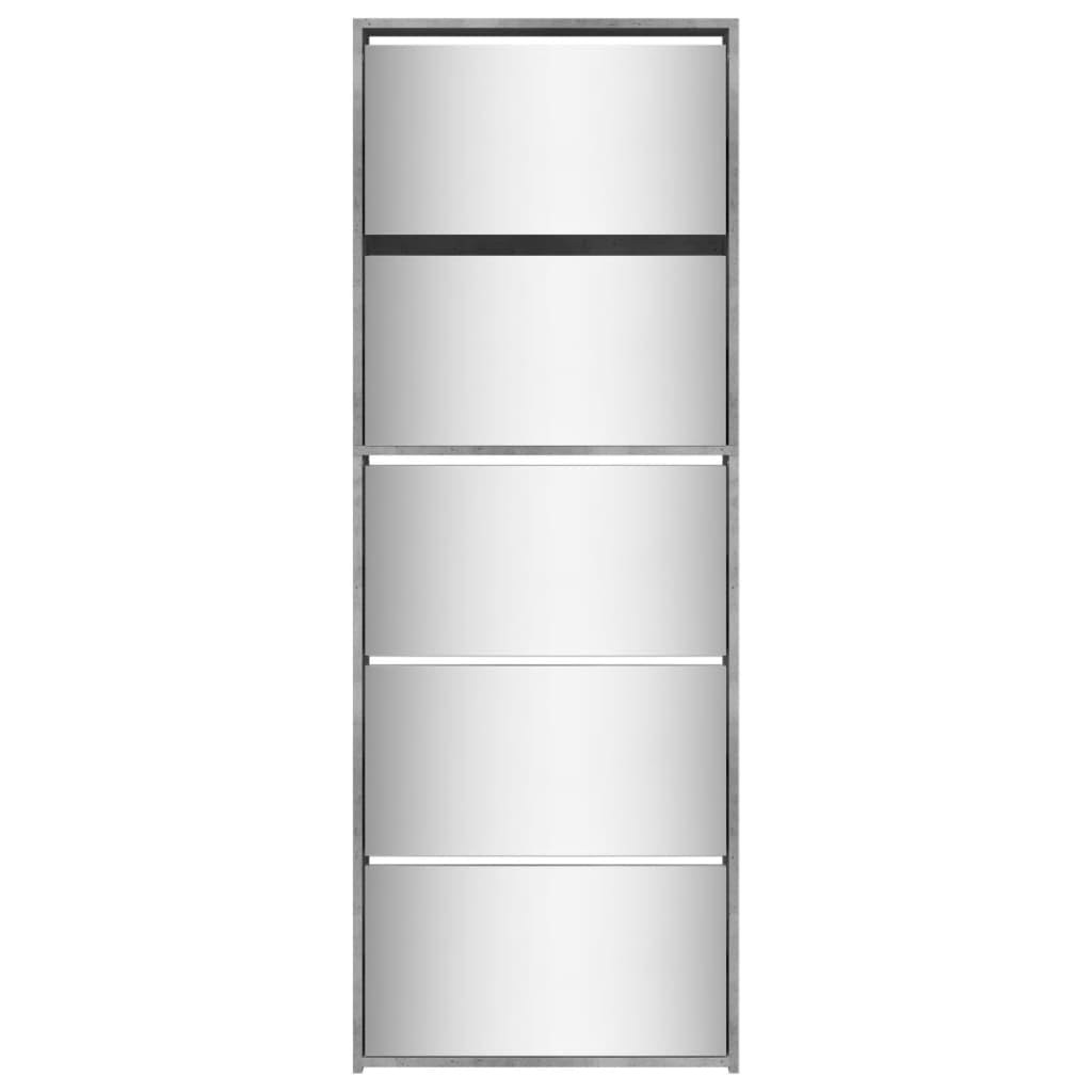Rantry Scarpiera con Specchio a 5 Livelli Grigio Cemento 63x17x169,5cm Mobili, Scaffale Portascarpe Organizzatore per Scarpe Stoccaggio Salva Spazio per Corridoio