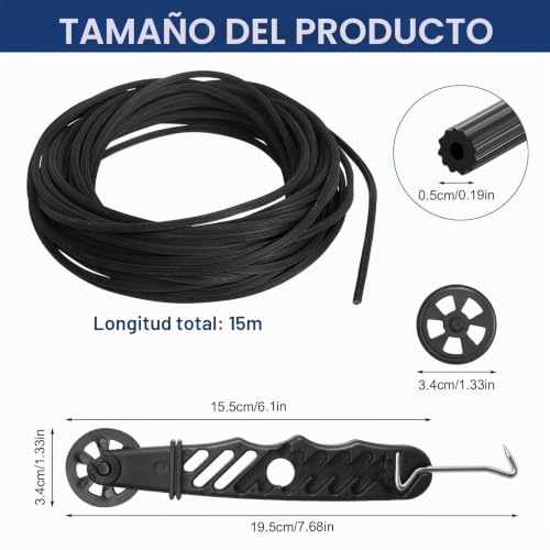 Miniatura 2 de 15m Cordón De Goma Negro Ø 5mm, Cordón De Goma Para Mosquiteras Con Rodillo De Refuerzo, Mosquitera De Ventanas Para Rodillo Herramienta