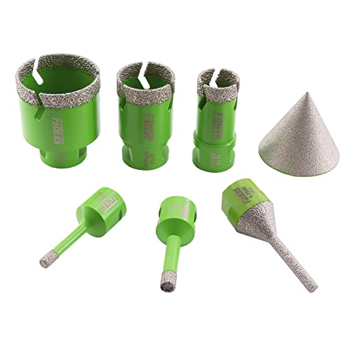 FACHLICH Punte Diamantate 6/8/25/35/50mm+6-25mm 7 Pezzi per Trapano con Alluminio Scatola e 50mm Fresa e Adattatore per Porcellana Piastrella Granito Marmo Taglio a Secco