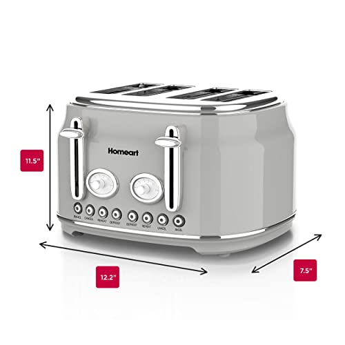 Homeart Chelsea 4-Slice Retro Toaster - Stainless Steel With Removable Crumb Tray, Adjustable Browning Control With Multiple Settings To Cancel, Defrost, Reheat And Bagel - 1500W, Powder Gray #TOP3