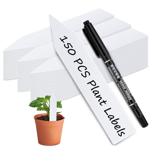 Plastic Plant Labels 150Pcs Plant Tags Plant Markers & Labels Re-Usable Plant Labels for Garden Seed Potted Herbs Flowers Vegetables White