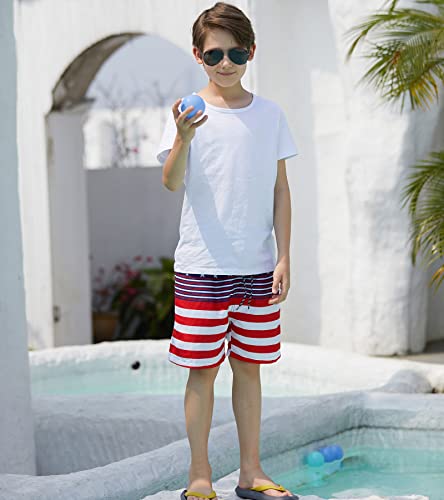 Cozople Boys Swimming Trunk With Boxer Brief Liner American Flag Swim Short Red Blue Swimsuit Anti Chafe Stretchy Swimwear Compression Bathing Suit Size 10-12 #TOP3