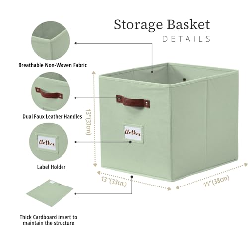 Image of DECOMOMO Storage Baskets 13x15x13 Storage Cube Bins with Label Holders, Kallax Storage Cubes for Organizing Shelves Nursery Toy (Kallax / 4pcs, Green)